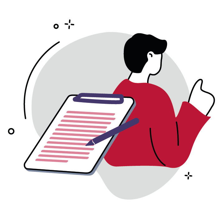 Illustration: Person und Blätt mit Stift