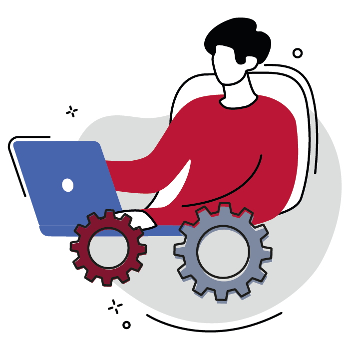 Illustration: Person sitzt an Laptop